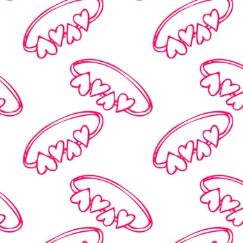 Doodle sketch ring with love hearts seamless pattern. Vector illustration can used for greeting card, wedding icons design, labels, save the date card, invitation design.