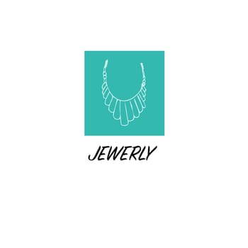 Logo background of sketches female jewerly. Vector illustration isolated. Can used for logo design, wrapping paper, greeting card for hand made jewellery business.