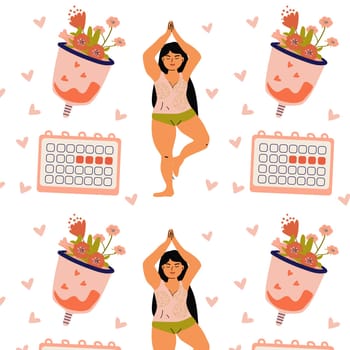 female and menstrual period supplies pattern. Vector illustration isolated. Can used for banner, wrapping.