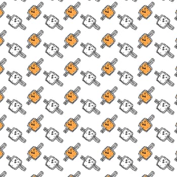 hand drawn doodle sketch of wristwatch with background. Vector illustration isolated. Hand drawn vector icon can used for wrapping paper, textile, poster for mens.
