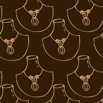 Seamless pattern of sketches necklace for woman. Vector illustration on dark background. Can used for textile, wrapping paper, cover design, beauty background.