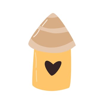 Spring yellow birdhouse of wood - Hand drawn vector illustration isolated. Vector illustration can used for greeting card, template for banner, postcard.