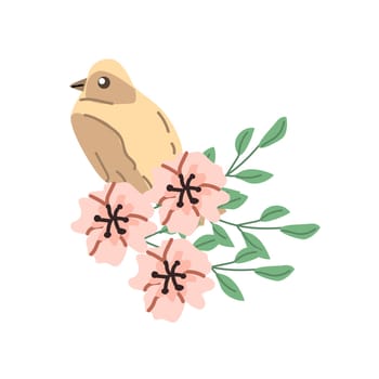 spring yellow bird with floral elements clipart isolated. Vector illustration isolated. Can used for wallpaper, poster, print design for cloth.