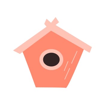 Spring birdhouse of wood - Hand drawn vector illustration isolated, pink color. Vector illustration can used for greeting card, template for banner, postcard.