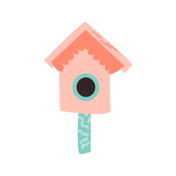 Spring birdhouse of wood - Hand drawn vector illustration colored. Vector illustration can used for greeting card, template for banner, postcard.