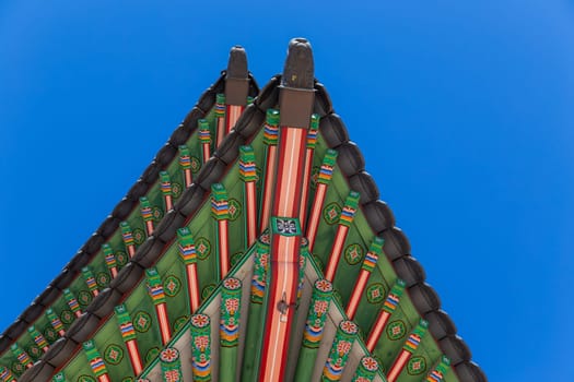 Seoul, South Korea: August 2020: Geunjeongjeon the Throne Hall at the Gyeongbokgung Palace the main royal palace of the Joseon dynasty in Seoul, South Korea