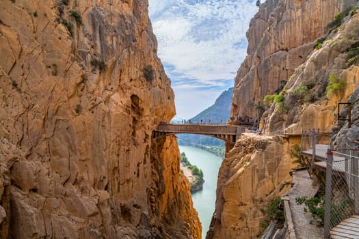 Caminito Del Rey, Spain, October 19, 2023: Visitors Walking Along the Worlds Most Dangerous Footpath Reopened in May 2015. Ardales, Spain.