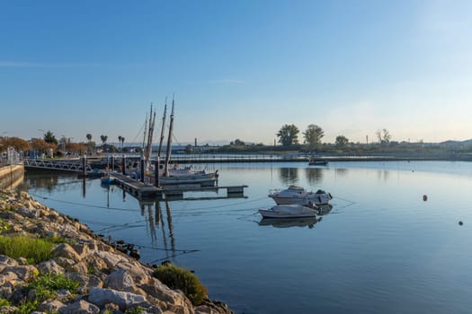 Moita, Portugal: November 25, 2023: Traditional boats at the port in Gaio, Moita. Portugal