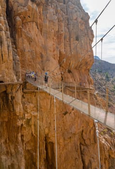 Caminito Del Rey, Spain, October 19, 2023: Visitors Walking Along the Worlds Most Dangerous Footpath Reopened in May 2015. Ardales, Spain.