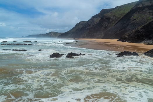 Beautiful empty beach in Algarve west coast, Portugal
