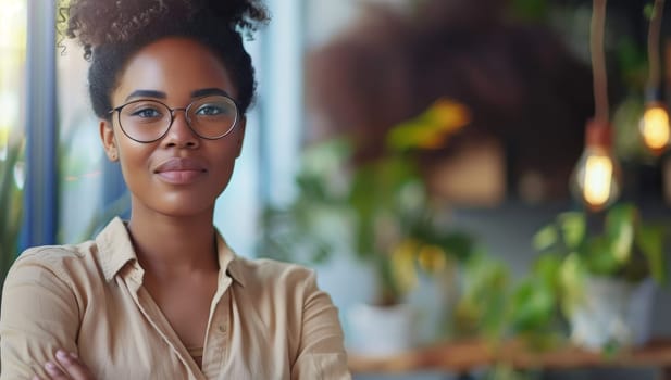 Portrait of young African-American businesswoman with eyeglasses