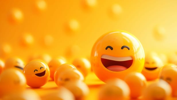 Funny smiley face on yellow background. Emoticon concept.