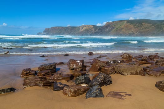 Beautiful empty beach in Algarve west coast, Portugal