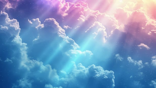 Sunrays illuminating vibrant clouds in sky