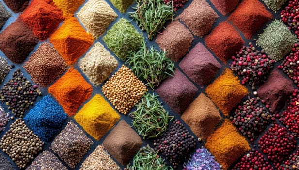 Colorful spices background. Top view. Food and cuisine ingredients.