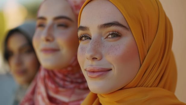 close up portrait of three muslim girls with headscarf