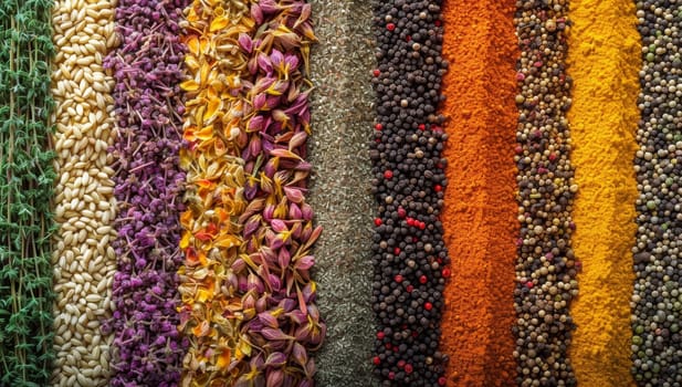Colorful spices background. Multicolored mix of spices and herbs
