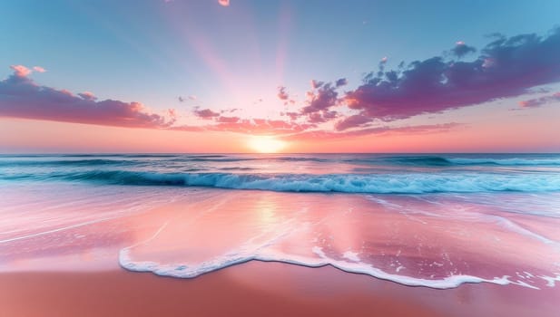 Beautiful sunset over the sea. Colorful sky and waves.