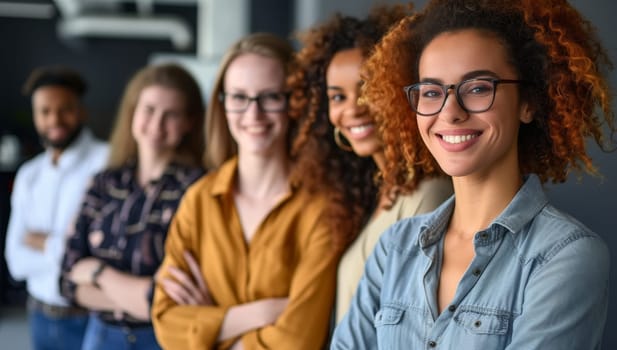 Diverse professionals standing together in office