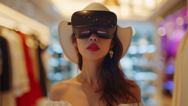 Woman explores fashion store with virtual reality