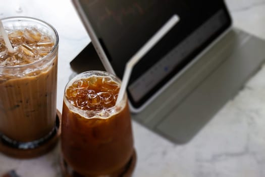 Orange juice espresso with ice, stock photo