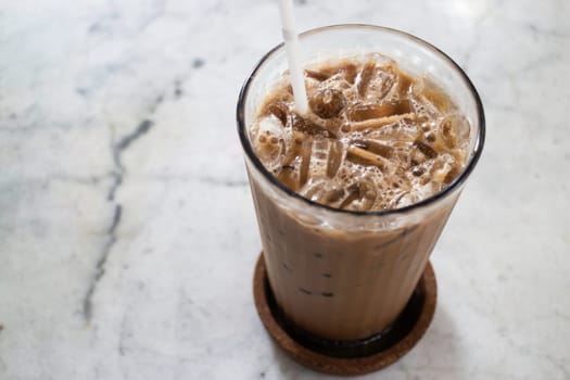 Espresso coffee mixed chocolate in a glass, stock photo