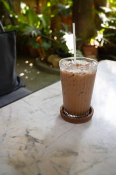 Espresso coffee mixed chocolate in a glass, stock photo