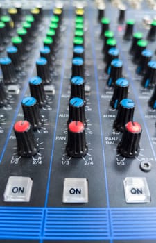 Sound board controls display. Three On buttoms in focus