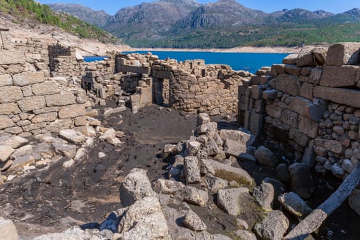 Old ruins of Vilarinho das Furnas, was a village, located in Campo de Geres, Terras de Bouro, on margins of River Homem, in 1972, it was intentionally submerged.