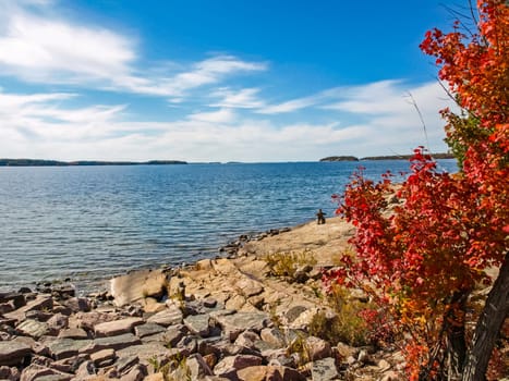 Autumn on the shore of Lake Huron, a beautiful autumn landscape.