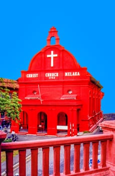 Melaka, Malaysia, June 30, 1982: view to red Melaka christ church in Melaka, Malaysia.