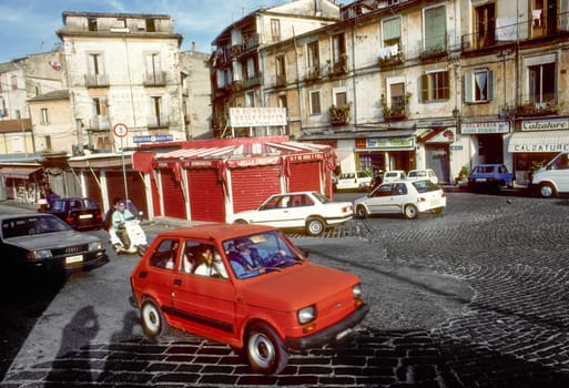 Cosenza, Italy - January 5, 1995: view to Valdesi square in the village of Consenza.