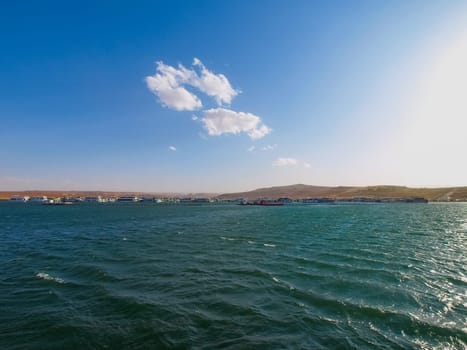 Lake Powell is based on Colorado River with a great view on the canyoon. Beautiful canyon and lonely rocks on the Lake Powell, Utah.