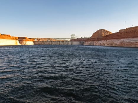 Lake Powell is based on Colorado River with a great view on the canyoon. Beautiful canyon and lonely rocks on the Lake Powell, Utah.