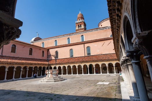 Venice, Italy -April 10, 2007: courtyard at the church of San Michele cemetery ground.  San Michele is since centuries the most important cemetery of Venice.