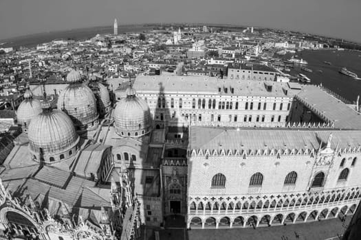 Venice, Italy - April 11, 2007: overlooking the beautiful city and old palaces  of venice with the laguna from the Markus tower, Venice