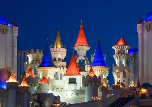 Las Vegas, USA - May 31, 2007: night view from the Strip to the Excalibur casino.