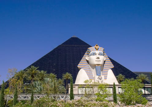 Las Vegas, USA - May 31, 2007: people enjoy the night view from the Strip to the Luxor casino.