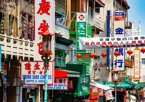 San Francisco, USA - July 9, 2008: advertising with chinese letters in chinatown in San Francisco.