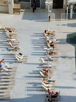 Las Vegas, USA - July 17, 2008: aerial of people enjoying suntanning at the Spa in Las Vegas, USA.