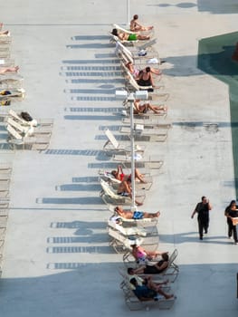 Las Vegas, USA - July 17, 2008: aerial of people enjoying suntanning at the Spa in Las Vegas, USA.
