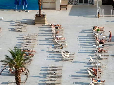 Las Vegas, USA - July 17, 2008: aerial of people enjoying suntanning at the Spa in Las Vegas, USA.