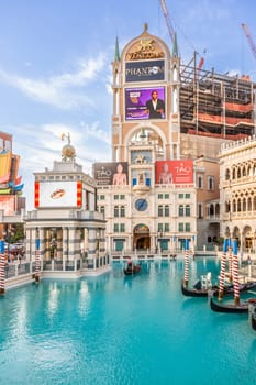 Las Vegas, USA - July 17, 2008: facade of the Venetian Resort Hotel and Casino The resort opened on May 3, 1999 with flutter of white doves, sounding trumpets, singing gondoliers and actress Sophia Loren.
