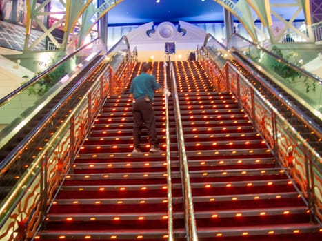 Las Vegas, USA - July 17, 2008: view of interior decoration with moving staircase in the casino Stratosphere in Las Vegas, USA.