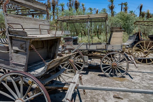 Death Valley, USA - July 19, 2008: old historic stage wagons at the ranch  in death valley