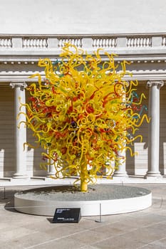 San Francisco, USA - July 23, 2008: sun at Dale Chihuly's  glass Art sculpture at the Legion of honor in San Francisco, USA.