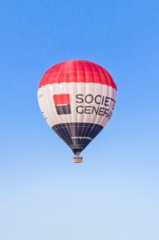 Frankfurt, Germany - October 25, 2008: scenic hot air balloon in Hesse starts in late afternoon light