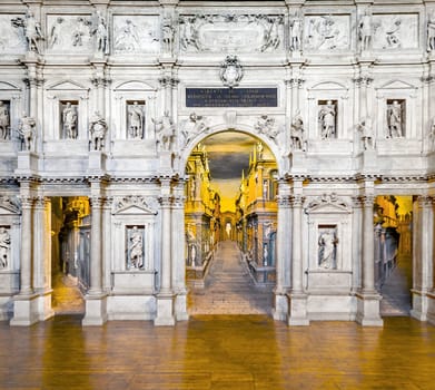 Vicenza, Italy - August 4, 2009: Teatro Olympico in Vicenca, Italy.  It is   the oldest surviving stage set still in existence.