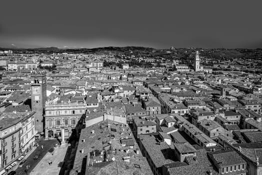 Verona, Italy - August 5, 2009: panorama of Verona and the mountains of  Torre dei Lamberti