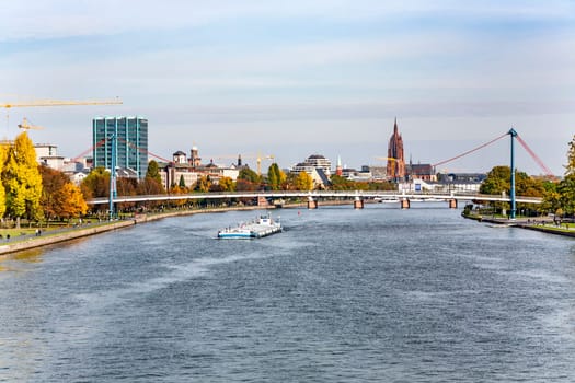 Frankfurt, Germany - October 21, 2009: skyline of Frankfurt with river Main.